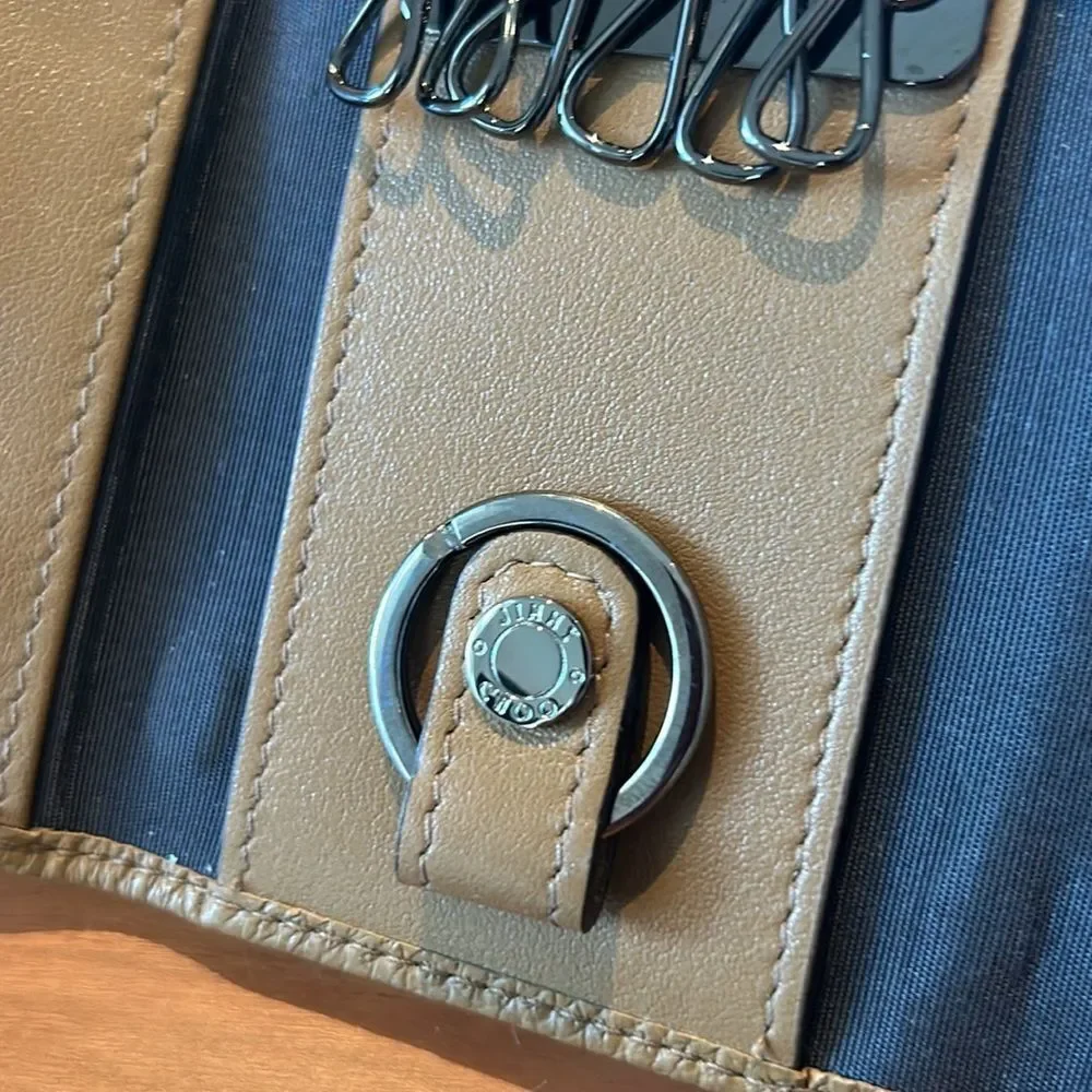 Jimmy Choo Neptune Star Studs Key Case Holder in Brown Leather
